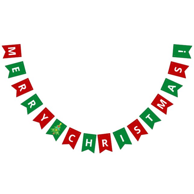 Simple Red | Green Merry Christmas Greetings Bunting (All)