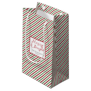 Simple Red Green & White Stripes Merry and Bright Small Gift Bag
