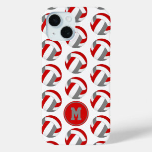 simple red grey volleyballs pattern monogrammed iPhone 15 case