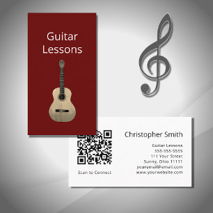 Simple Red Guitar Lessons QR code Business Card