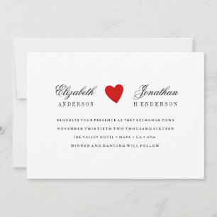 Simple Red Heart Calligraphy Wedding Invitation