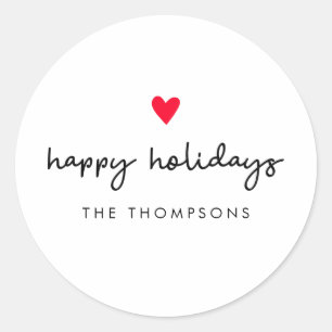Simple Red Heart Happy Holidays Christmas Classic Round Sticker