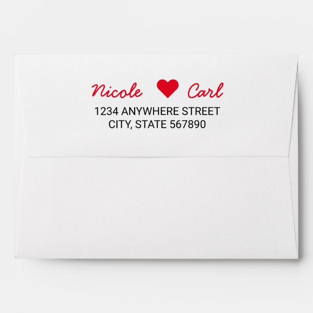Simple Red Heart Initials Pre-Printed Envelope (Back (Top Flap))