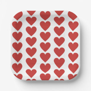 Simple Red Heart Pattern Paper Plate