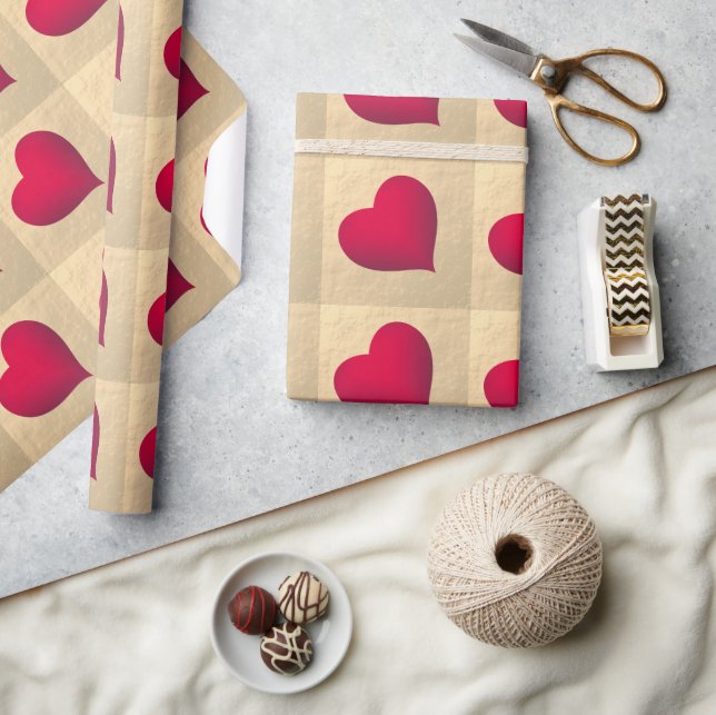 Simple Red Heart Rose Gold Wrapping Paper (Crafts)