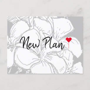 Simple Red Heart Script Floral New Plan Postcard