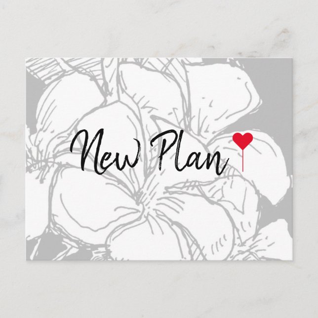 Simple Red Heart Script Floral New Plan  Postcard (Front)