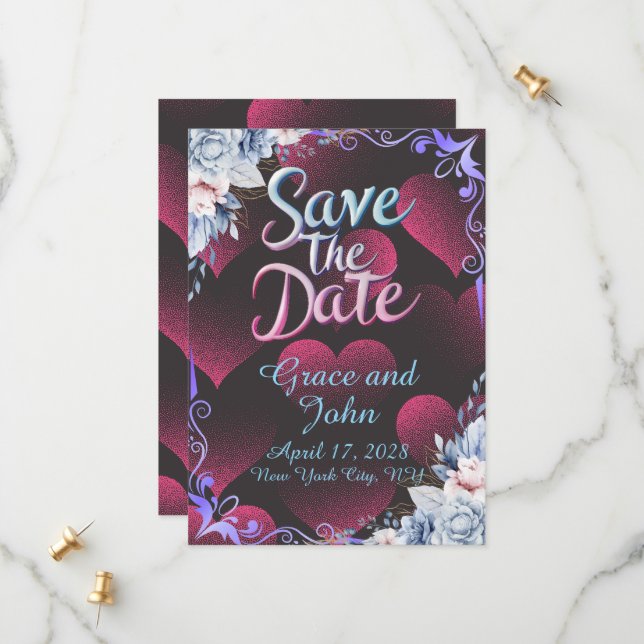 Simple Red Heart Theme Save the Date (Front/Back In Situ)