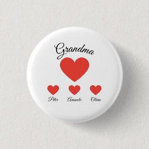 Simple Red Hearts Grandma Grandkids 3 Cm Round Badge
