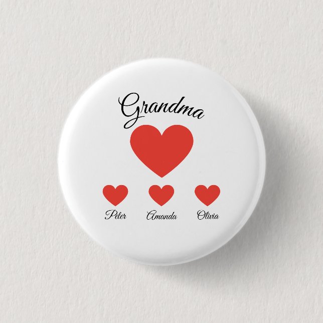 Simple Red Hearts Grandma Grandkids 3 Cm Round Badge (Front)
