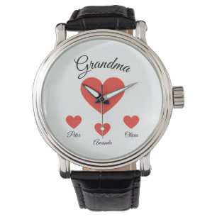 Simple Red Hearts Grandma Grandkids Watch