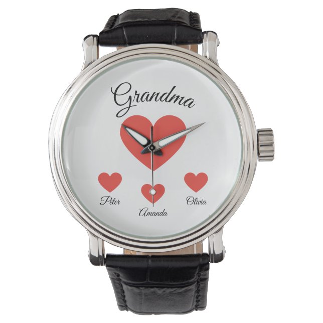 Simple Red Hearts Grandma Grandkids Watch (Front)