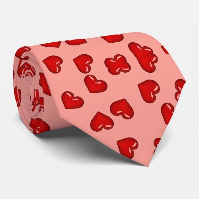 Simple Red hearts on pink pattern Tie (Rolled)