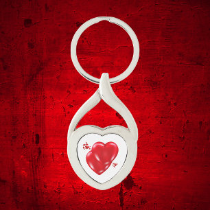 Simple Red Hearts on White Happy Valentine's Day Key Ring