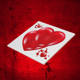 Simple Red Hearts on White Happy Valentine's Day   Tile