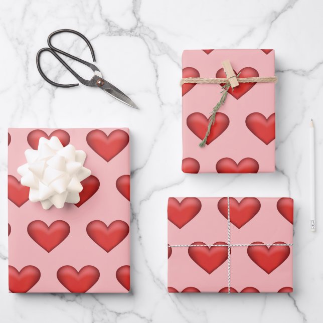 Simple Red Hearts Pattern On Blush Pink Background Wrapping Paper Sheet (Front)