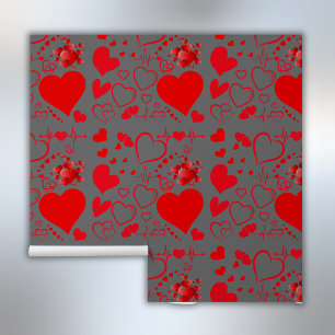Simple Red Hearts Romantic Love On Charcoal Wallpaper