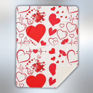 Simple Red Hearts Romantic Love On White   Sherpa Blanket