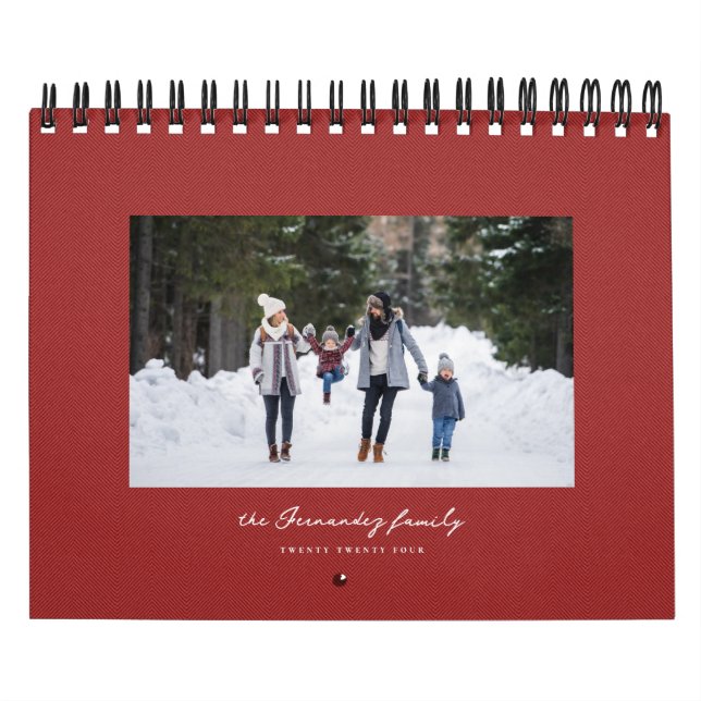 Simple red herringbone tweed classic family calendar (Cover)