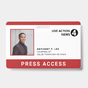 Simple Red Logo Press Employee Photo ID Badge