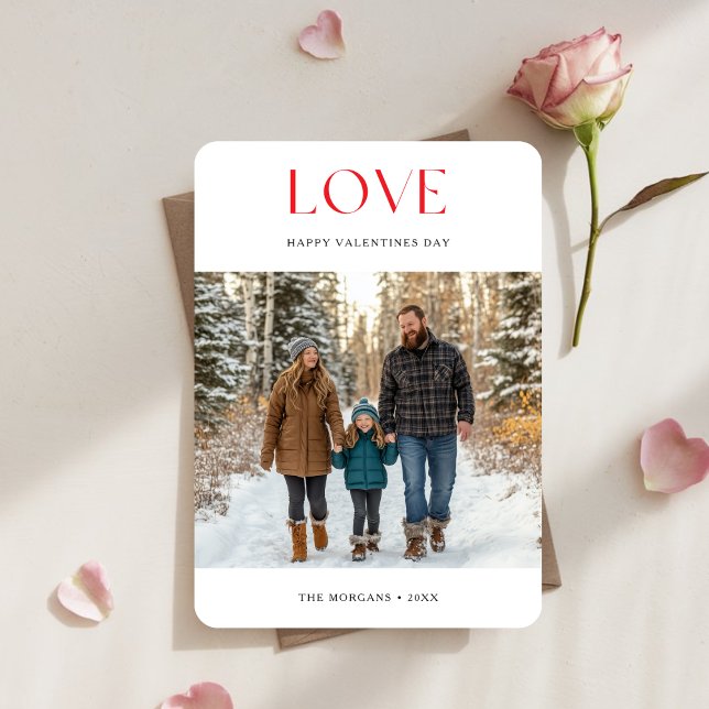 Simple Red Love Valentines Family Photo With Kids Holiday Card (Creator Uploaded)