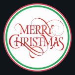 Simple Red Merry Christmas Elegant Classic Round Sticker<br><div class="desc">Perfect addition to your Christmas cards</div>