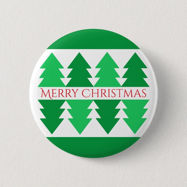 Simple Red Merry Christmas Green Tree Design 6 Cm Round Badge (Front)