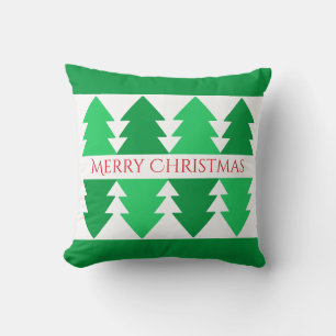Simple Red Merry Christmas Green Tree Design Cushion