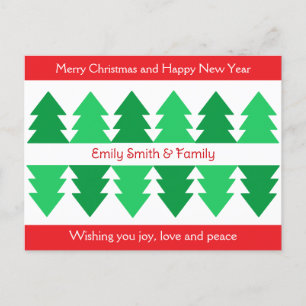 Simple Red Merry Christmas Green Tree Design Holiday Postcard
