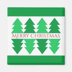 Simple Red Merry Christmas Green Tree Design Magnet