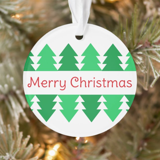 Simple Red Merry Christmas Green Tree Design Ornament (Tree)