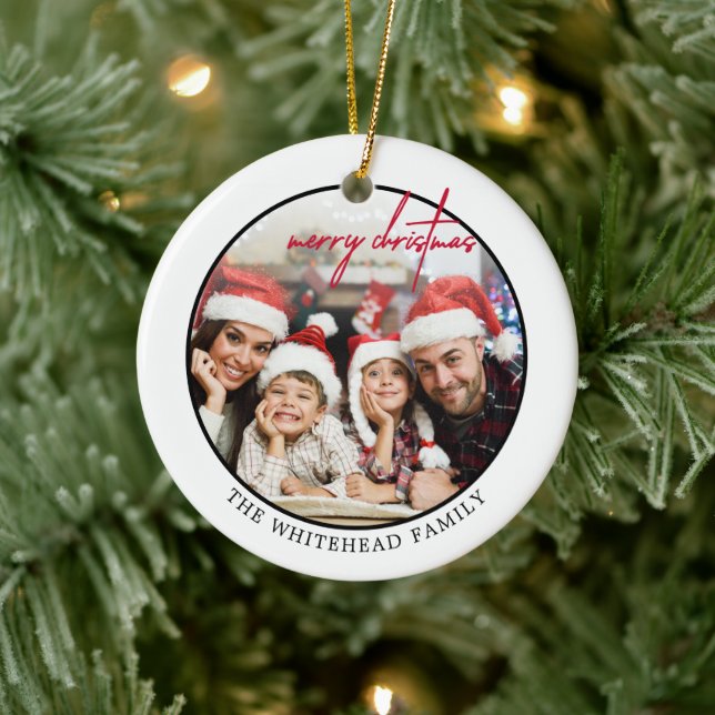 Simple Red Merry Christmas Photo Ceramic Tree Decoration (Tree)