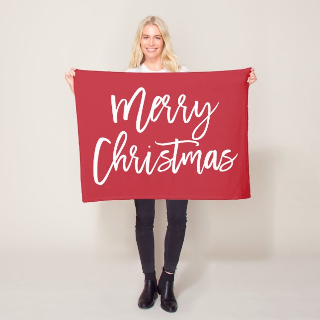 Simple Red Merry Christmas Small Fleece Blanket (In Situ)