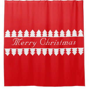 Simple Red Merry Christmas Tree Design Shower Curtain