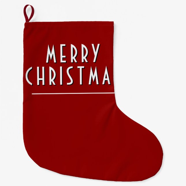 Simple Red Merry Christmas Typography Large Christmas Stocking (Front)