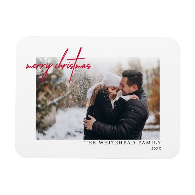 Simple Red Merry Christmas White Card Magnet (Horizontal)