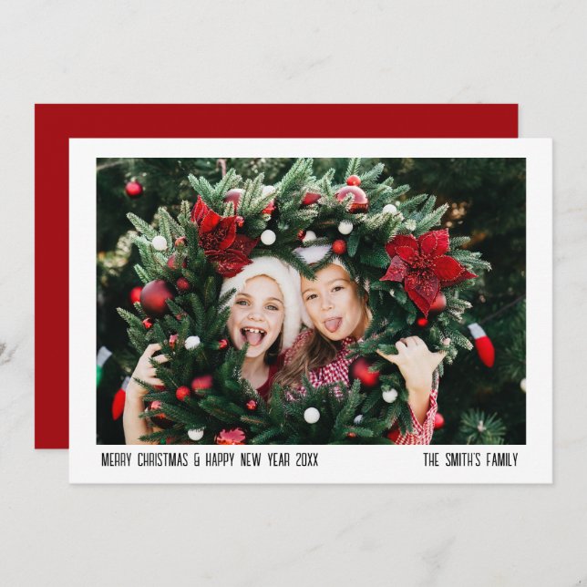 Simple Red Minimalist Christmas Photo Cards (Front/Back)