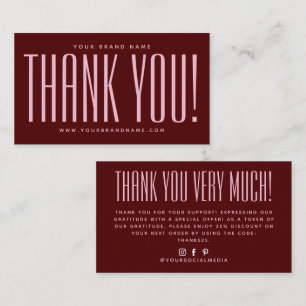 Simple red minimalist thank you business card
