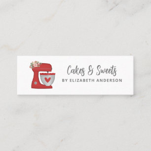 Simple Red Mixer Floral Cake Bakery Business Card