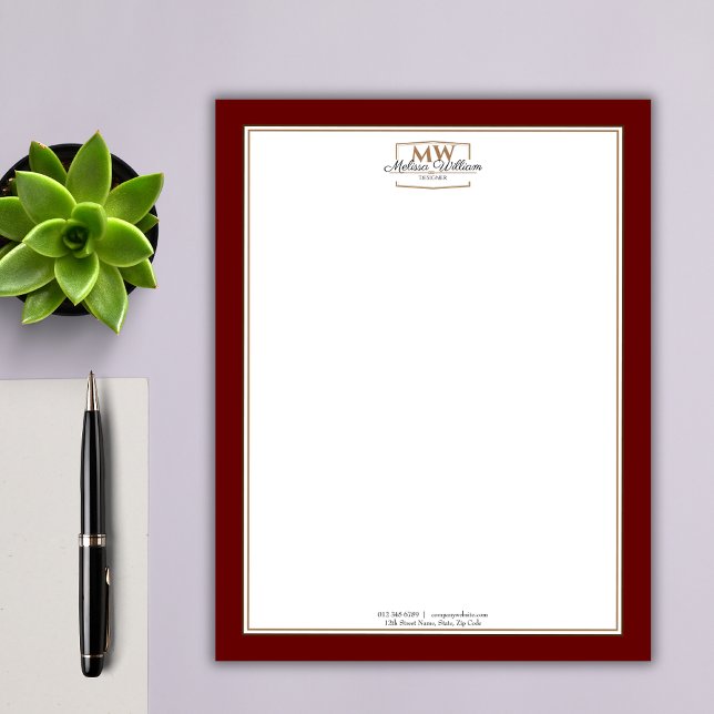 Simple Red Monogram Business Custom Letterhead (Creator Uploaded)