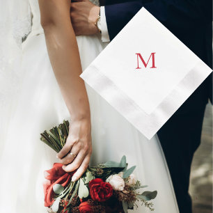 Simple Red Monogram Coined Cocktail Paper Napkin