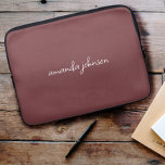 Simple Red Monogrammed Cursive Full Name Laptop Sleeve<br><div class="desc">A cute white cursive monogram design on a dark Tera cotta red background.</div>