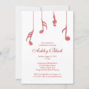 Simple Red Music Notes Bridal Shower Invitation