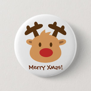 Simple Red Nose Reindeer Kids Button