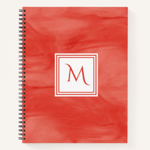 Simple Red Orange Subtle Marble Modern Monogram Notebook