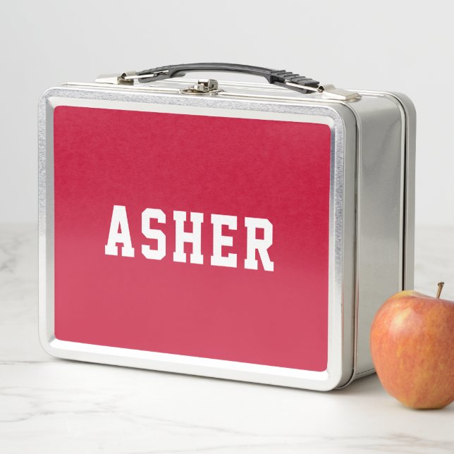 Simple Red Personalised Back to School Metal Lunch Box (In Situ)