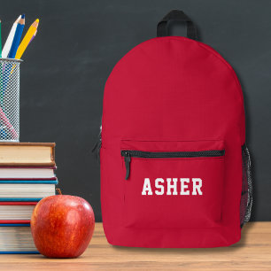 Simple Red Personalized  Printed Backpack