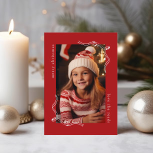 Simple Red Photo Holiday Card with Ribbon Design