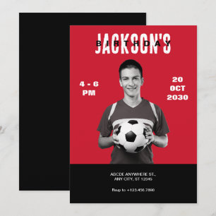 Simple Red Photo Soccer Magazine Cover Birthday  Invitation