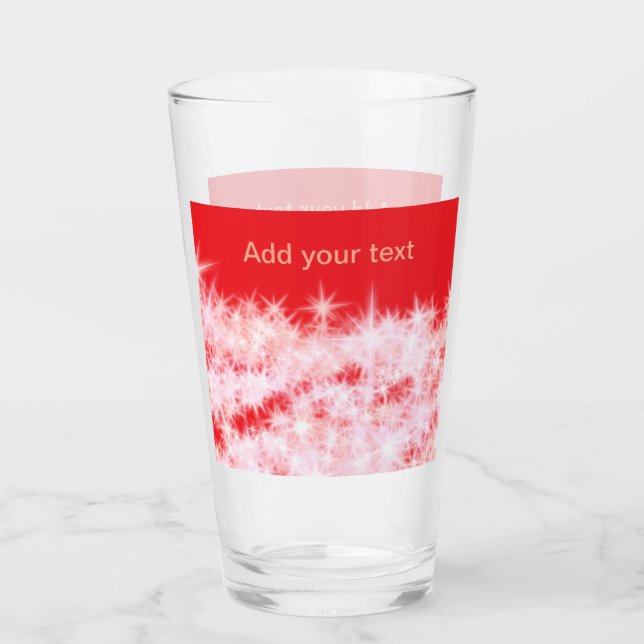 Simple red pink glitt sparkle stars add your text  glass (Front)